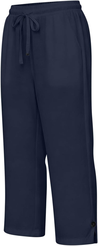 Miazon Women's Capri Pants – Loose Fit, Elastic Waist, Cotton Linen Summer Comfort