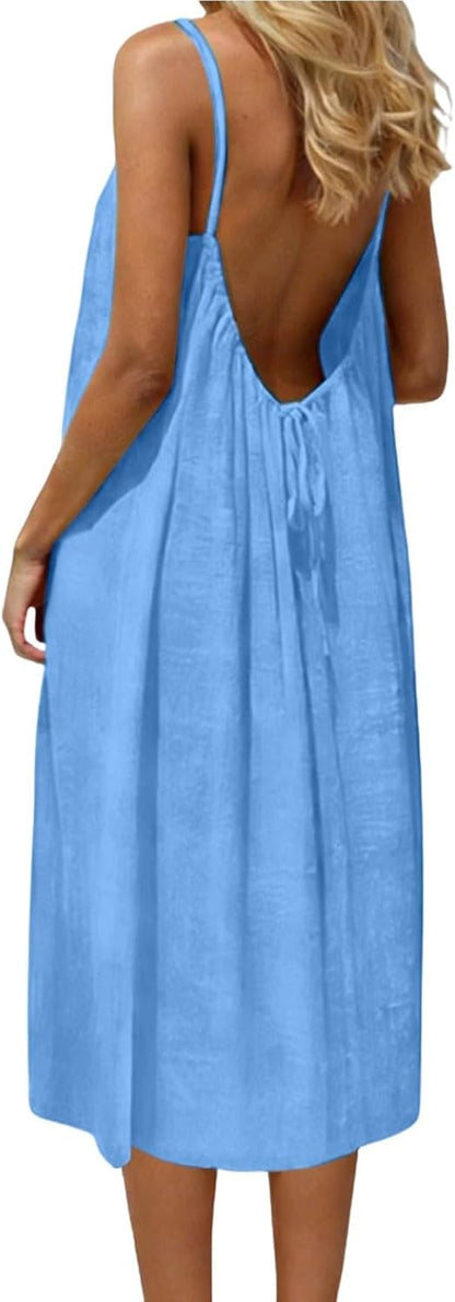 Noa Women's Dress – Maxi Backless Dress with Fine Straps, Flowing Cut, Elegant Summer Beach Wear