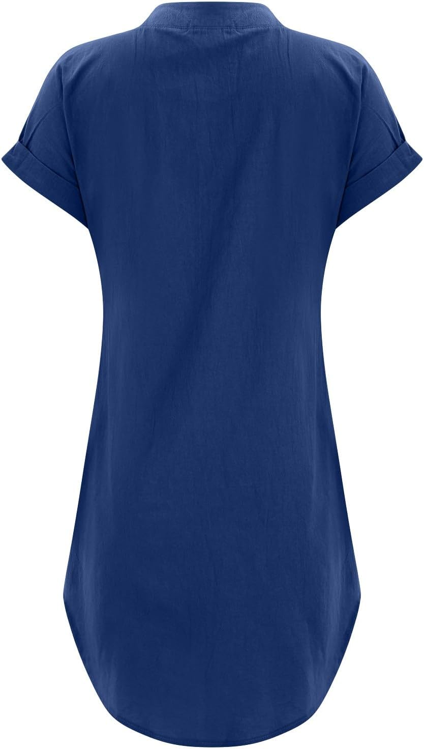 Sophie Women's Dress – Short Linen V-Neck Buttoned Dress with Short Sleeves, Fluid Fit for Summer