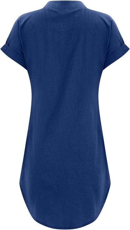 Sophie Women's Dress – Short Linen V-Neck Buttoned Dress with Short Sleeves, Fluid Fit for Summer