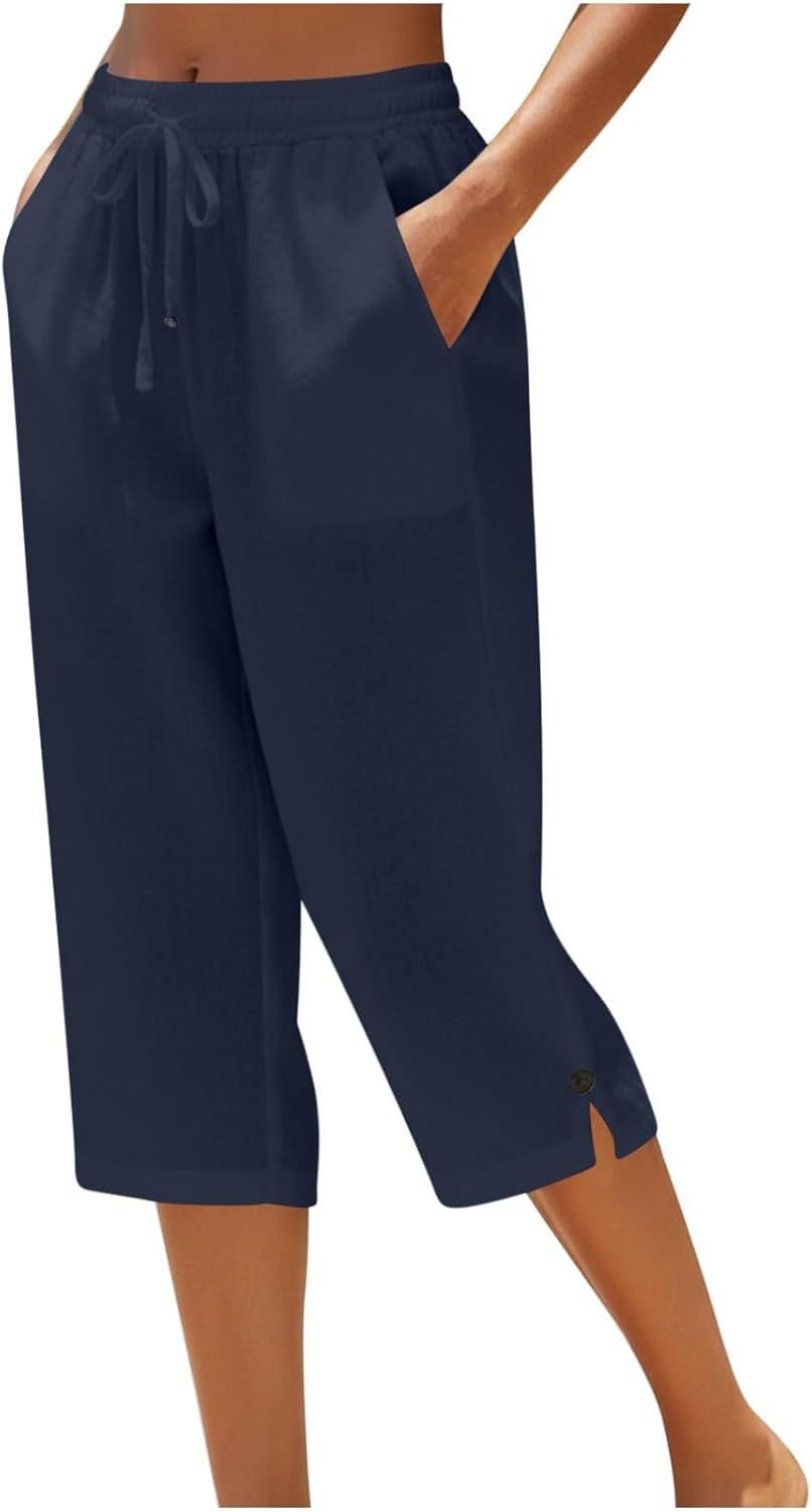 Miazon Women's Capri Pants – Loose Fit, Elastic Waist, Cotton Linen Summer Comfort