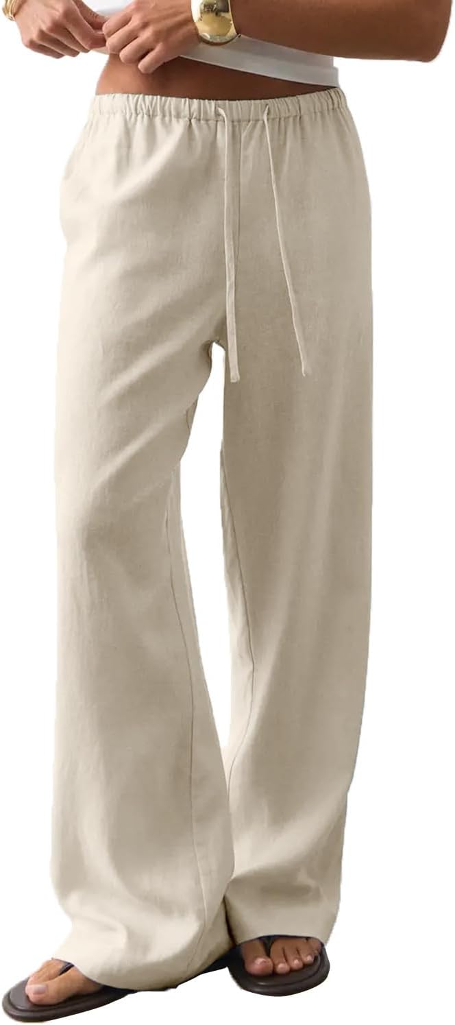 Zyrill Women's Linen Palazzo Pants – Wide Fit, Elastic Waist, Lightweight Summer Chic