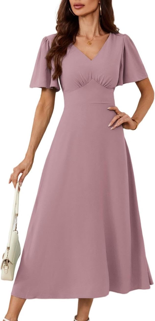 Claire Women's Dress – Maxi Dress with V-Neck and Square Back A-Line Flowing Bohemian Summer
