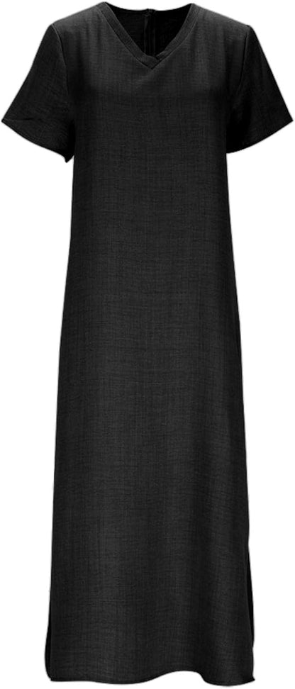 Laura Women's Dress – Long Linen V-Neck Bohemian Fluid Cut Comfortable Summer Dress