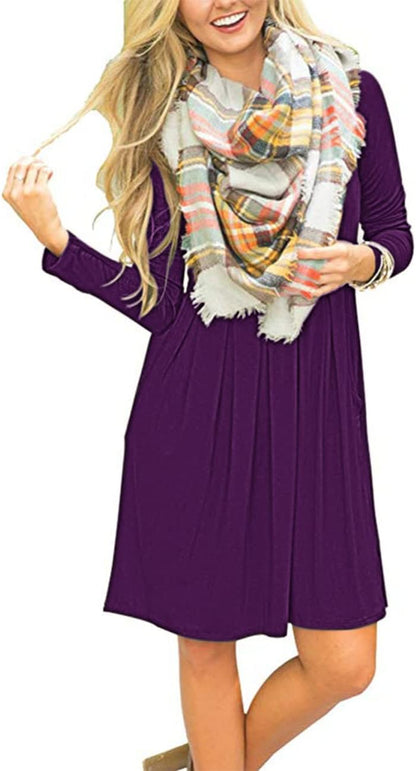 Sophie Women's Dress – Long Sleeve Empire Waist Dress with Pockets Casual Chic