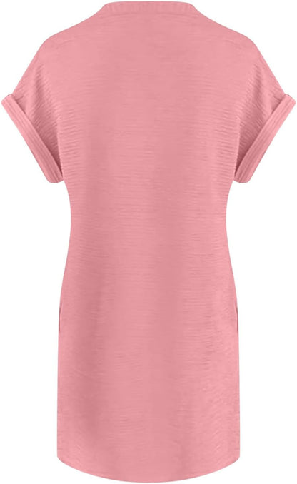 Chloé Women's Dress – Mini Dress with Round Neck, High Waist, Short Sleeves, and Pockets