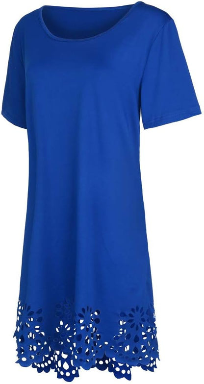 Emma Midi Dress for Women – Loose Dress with Round Neck and Short Sleeves