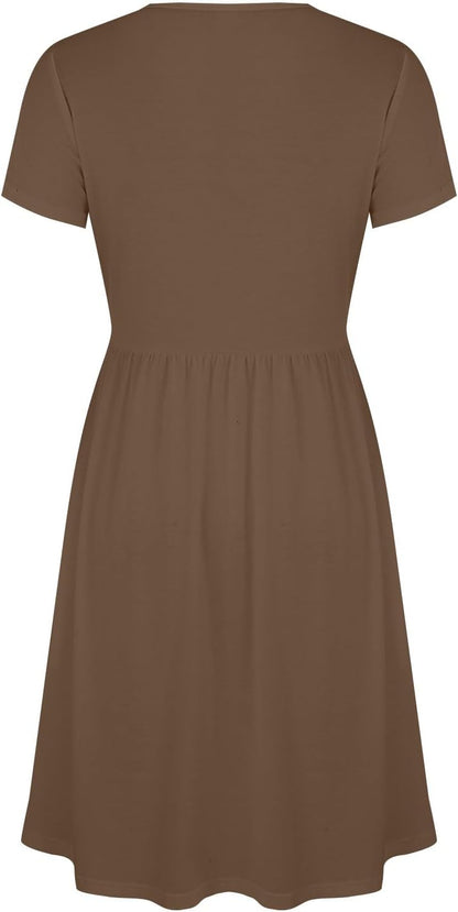 Claire Women's Dress – Elegant Summer A-Line Midi Dress with V-Neck Wrap and Empire Waist
