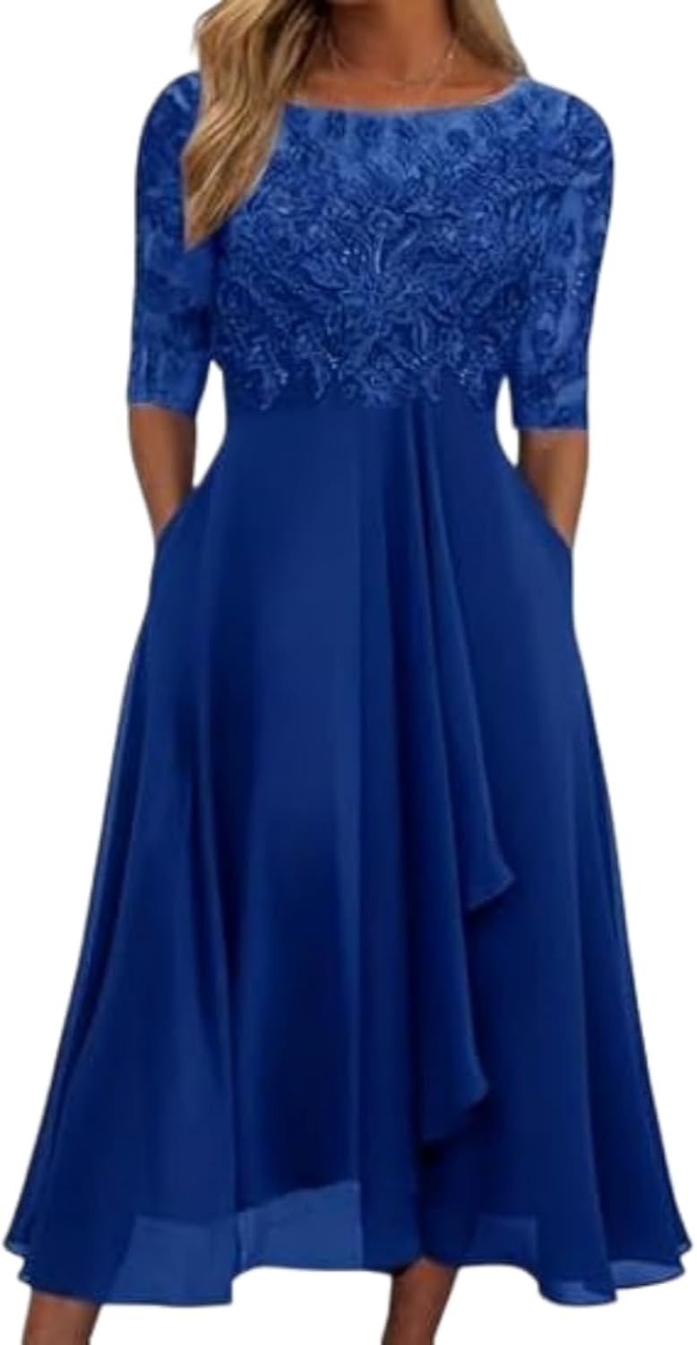 Isabelle Women's Dress – Elegant Maxi Lace V-Neck Dress with Three-Quarter Sleeves for Weddings