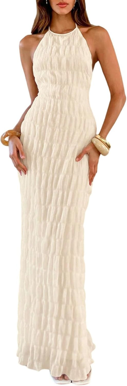 Eva Maxi Dress for Women – Elegant Halter Backless Bodycon Dress in Old Money Style