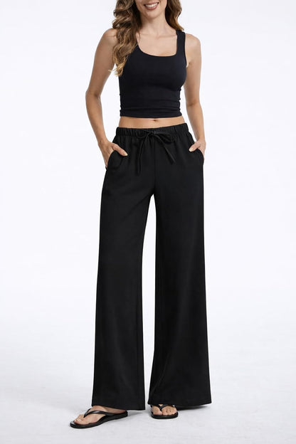Clyde Women's Pants – High-Waisted Wide Leg Crepe Pants Without Pleats & Pockets