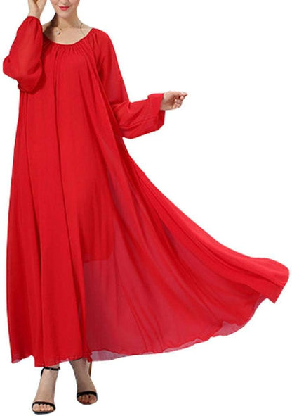 Isabelle Maxi Dress for Women – Elegant Long Chiffon Dress with Belt and Long Sleeves