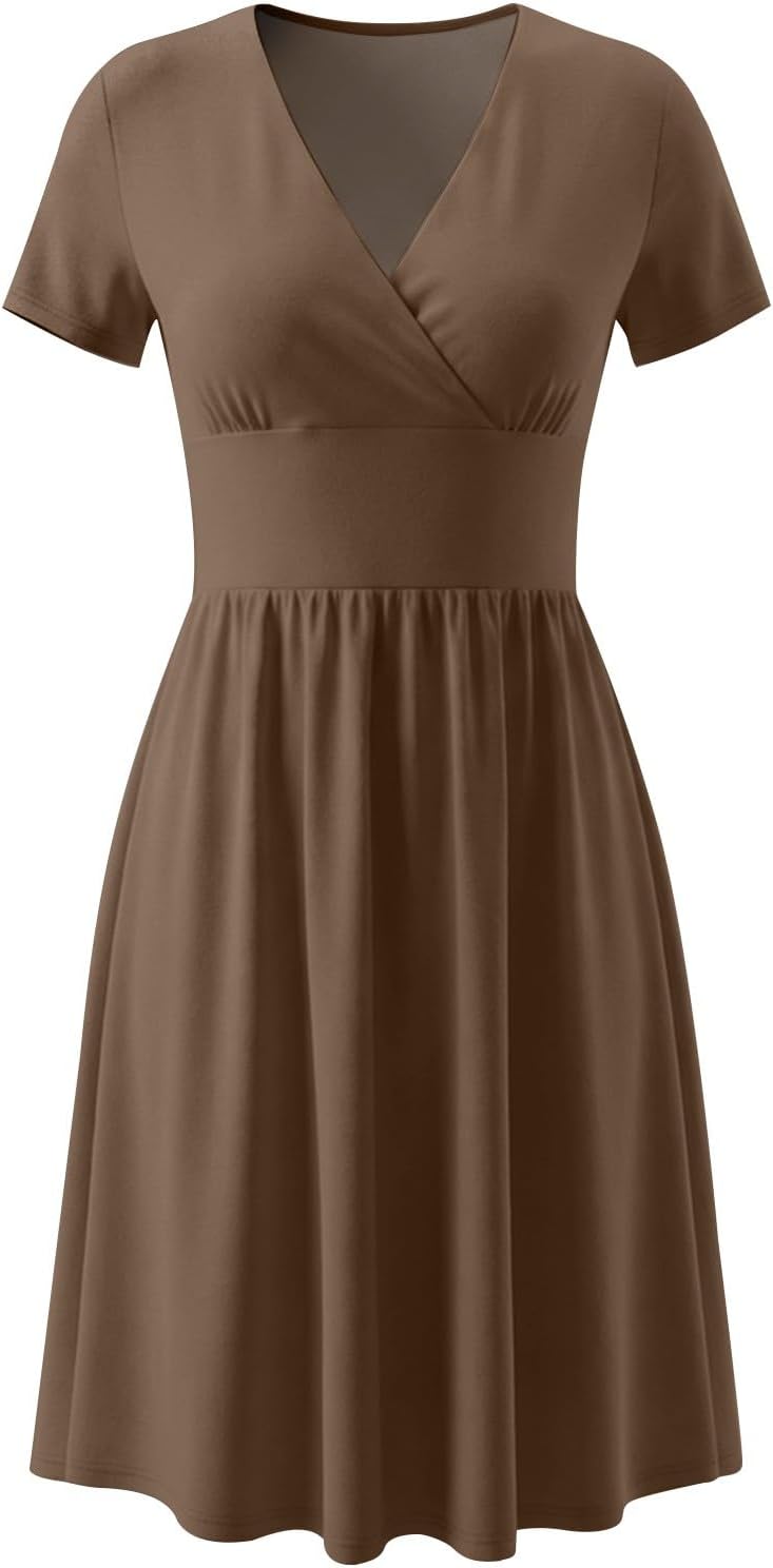 Claire Women's Dress – Elegant Summer A-Line Midi Dress with V-Neck Wrap and Empire Waist