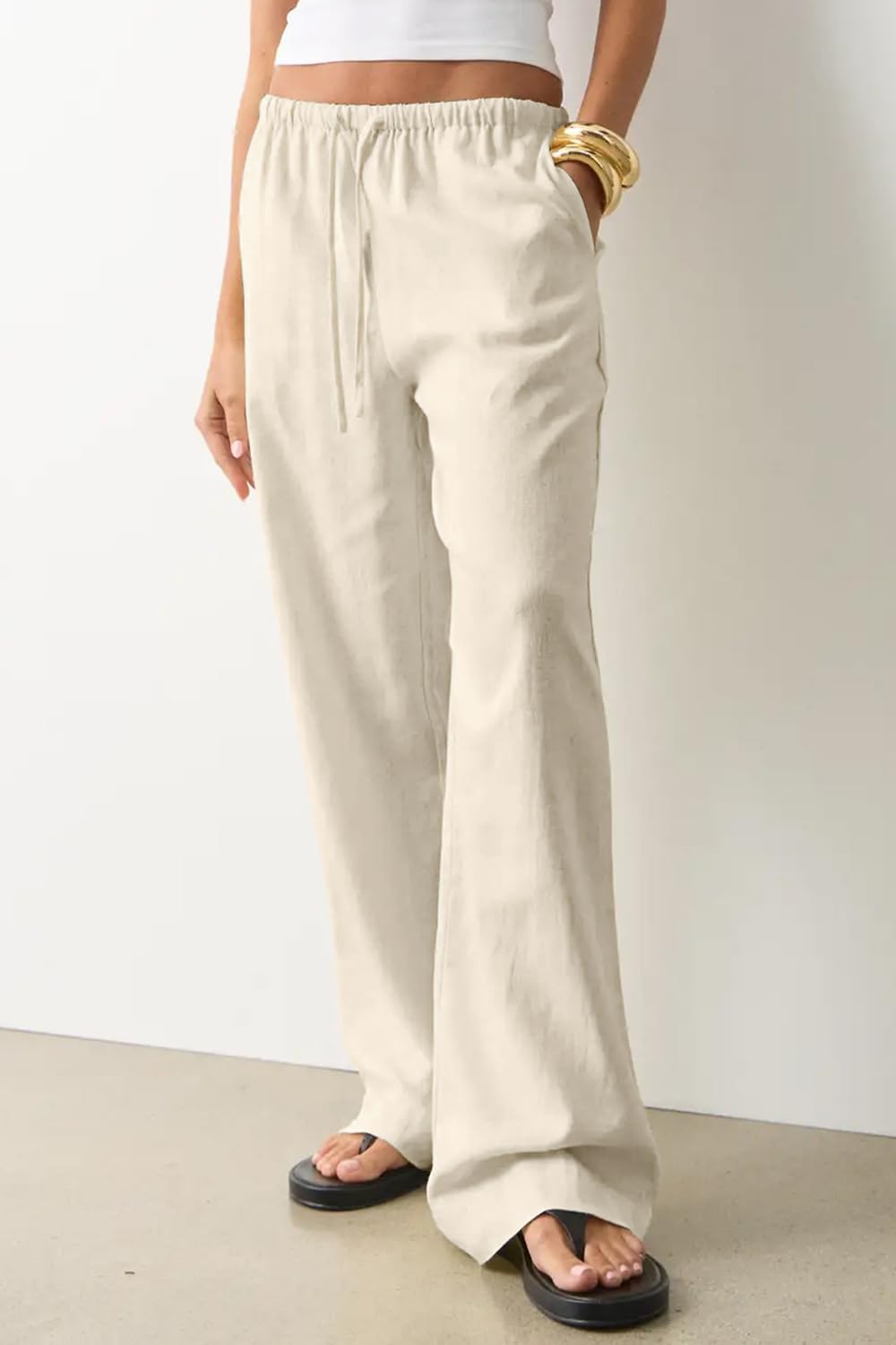 Zyrill Women's Linen Palazzo Pants – Wide Fit, Elastic Waist, Lightweight Summer Chic