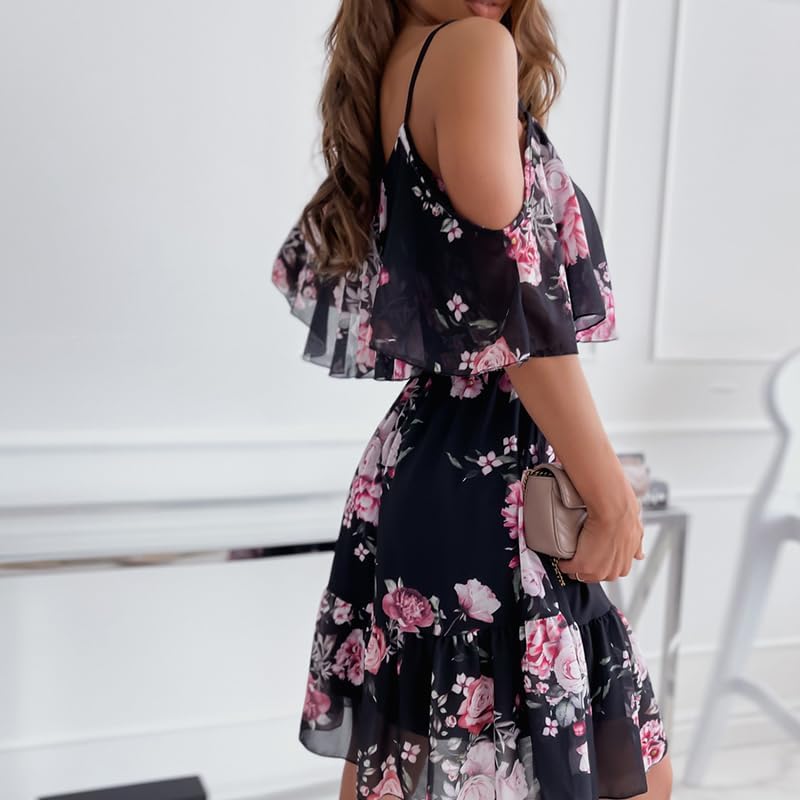 Mhaine Women's Bohemian Dress – Off-Shoulder, Ruffles, Flowing Midi Cut for Summer