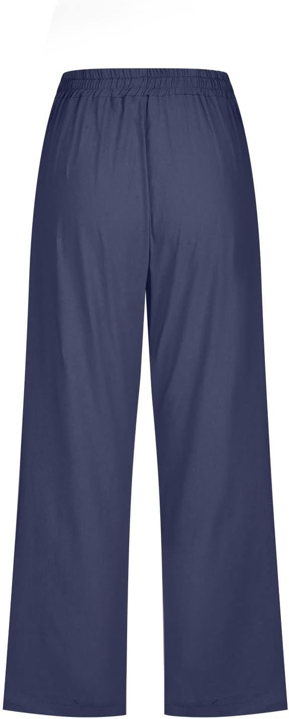 Vinia Women's Capri Linen Pants – Wide Cut, Elastic Waist, Light Chic Summer