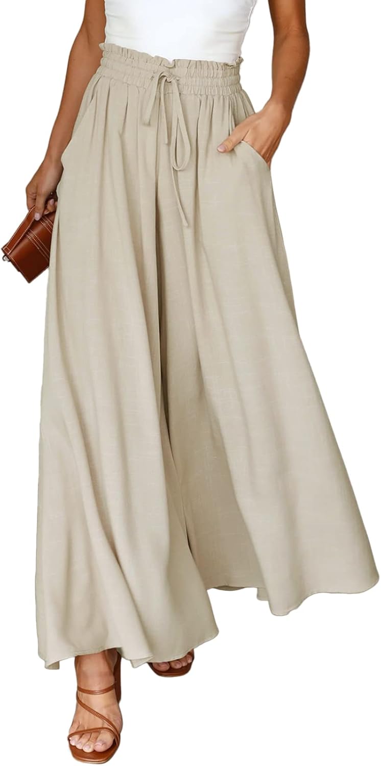 Jennalyn Women's Wide Leg Pants – High Waist Elastic, Flowing Cut, Casual Chic