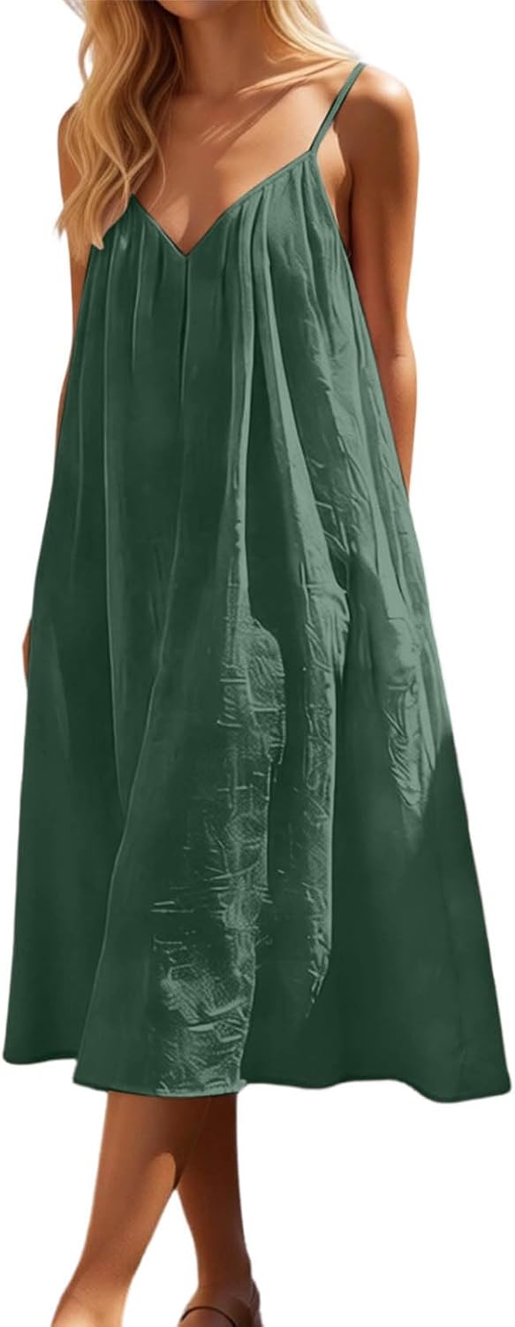 Léna Women's Midi Dress – Backless V-Neck Dress for Summer