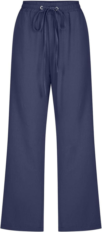 Vinia Women's Capri Linen Pants – Wide Cut, Elastic Waist, Light Chic Summer