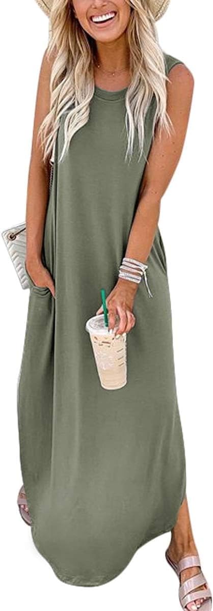 Anna Maxi Dress for Women – Sleeveless Split Long Dress with Pockets Casual Summer