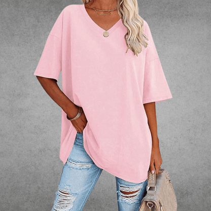 Ninon T-shirt Oversize Femme – Design confortable à col en V & tissu léger et respirant