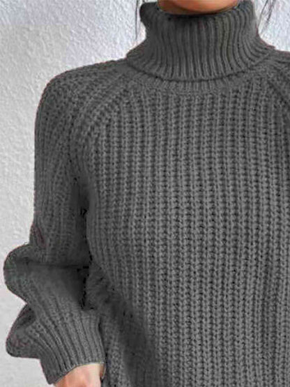 Angela Pull Femme – Pull à Col Roulé Côtelé avec Fente Latérale Chic pour Automne/Hiver Élégant