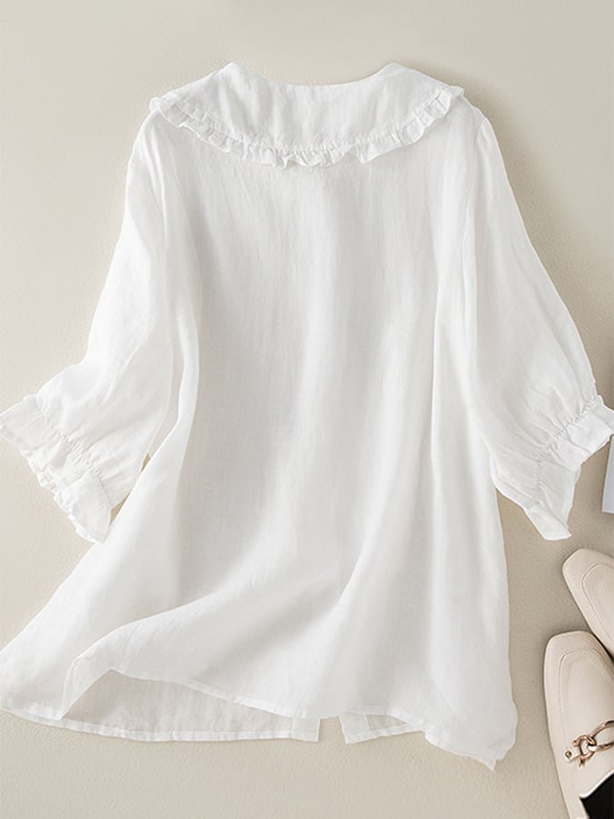 Jillian Blouse Women – Loose Cotton-Linen Shirt with Chic Ruffled Peter Pan Collar
