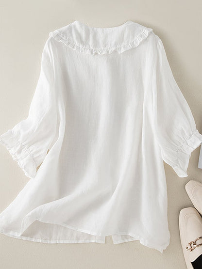 Jillian Blouse Women – Loose Cotton-Linen Shirt with Chic Ruffled Peter Pan Collar