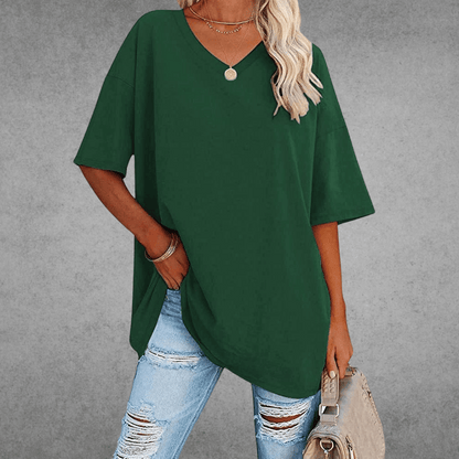 Ninon T-shirt Oversize Femme – Design confortable à col en V & tissu léger et respirant