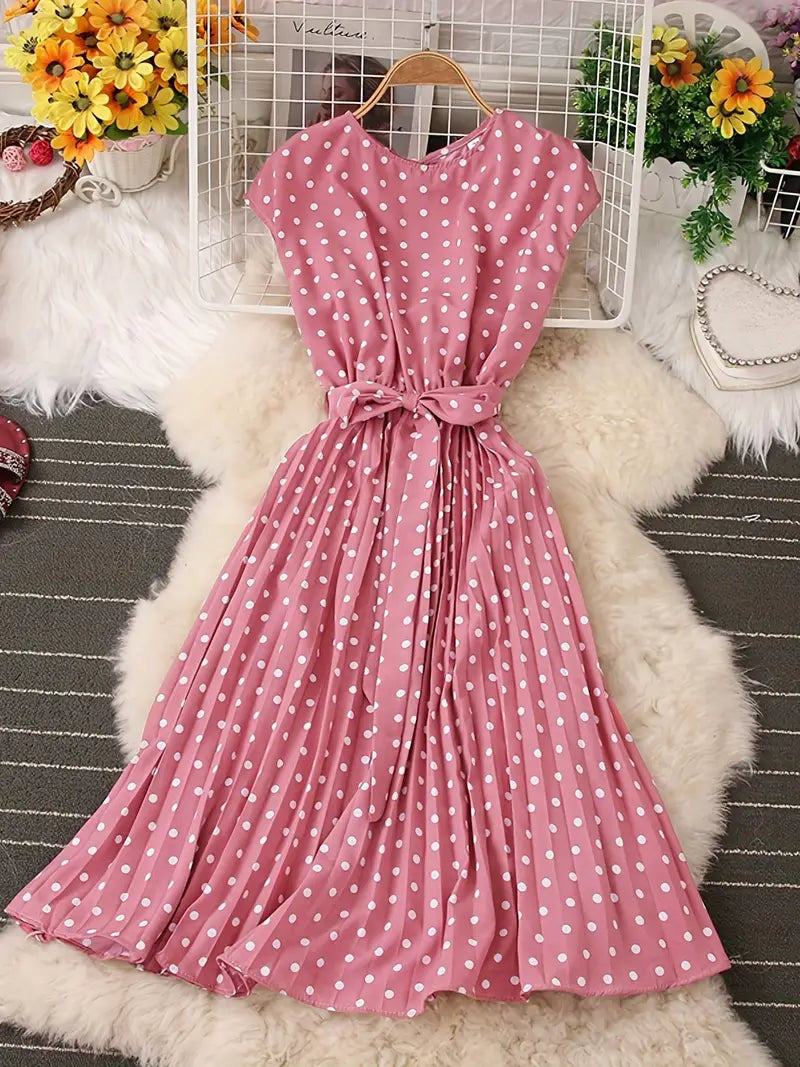 Sarrah Robe Plissée Femme – Confortable, Motif Pois Intemporel & Coupe Flatteuse