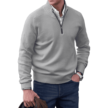Adrian Pull Zippé Homme en Cachemire – Maille Légère et Respirante avec Col Montant Élégant