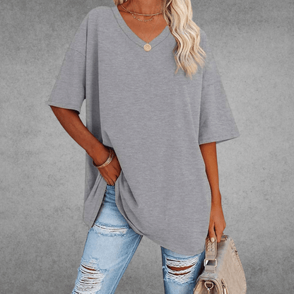 Ninon T-shirt Oversize Femme – Design confortable à col en V & tissu léger et respirant