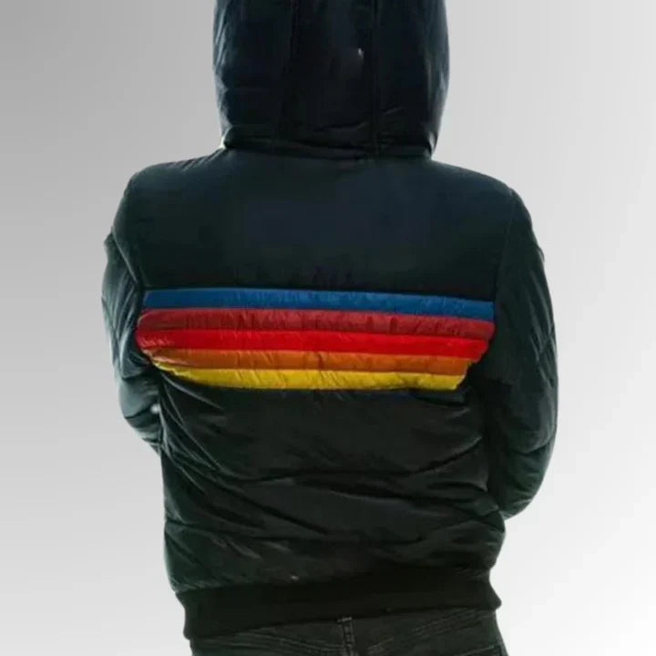 Scarlett Doudoune Femme Rétro – Manteau d'Hiver Multicolore avec Capuche et Fermeture Éclair