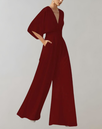 Suzette Women's Jumpsuit – Elegant Jumpsuit with Deep V-Neck & Wide Legs for a Refined Look