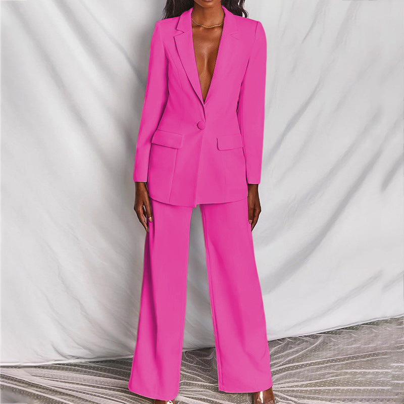 Aitana Ensemble Femme Blazer & Pantalon – Tenue Chic à Jambes Larges pour Bureau & Événements