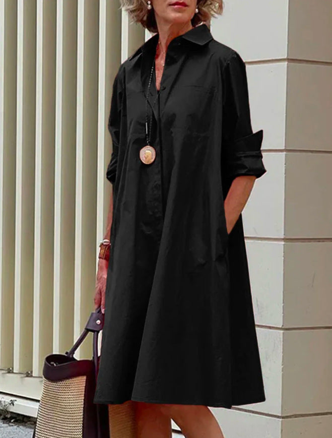 Brynlee Robe Chemise Femme – Élégante Robe A-Ligne à Manches Longues pour Bureau & Loisirs