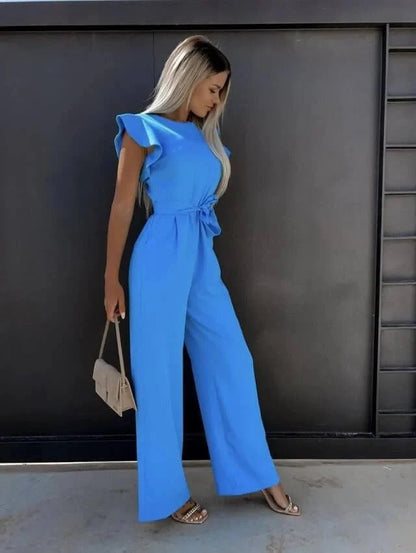 Jessy Combinaison Femme – Jumpsuit Large à Manches Papillon & Ceinture Taille Structurée