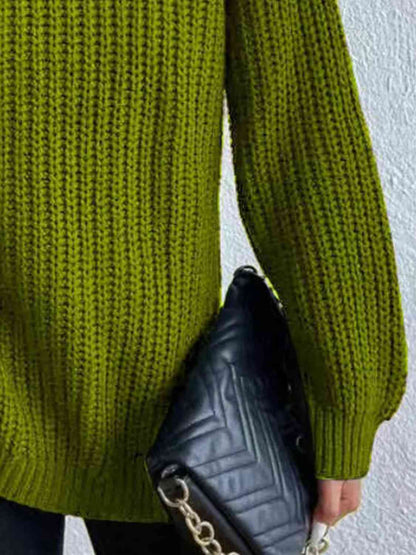 Angela Pull Femme – Pull à Col Roulé Côtelé avec Fente Latérale Chic pour Automne/Hiver Élégant