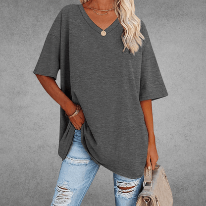 Ninon T-shirt Oversize Femme – Design confortable à col en V & tissu léger et respirant