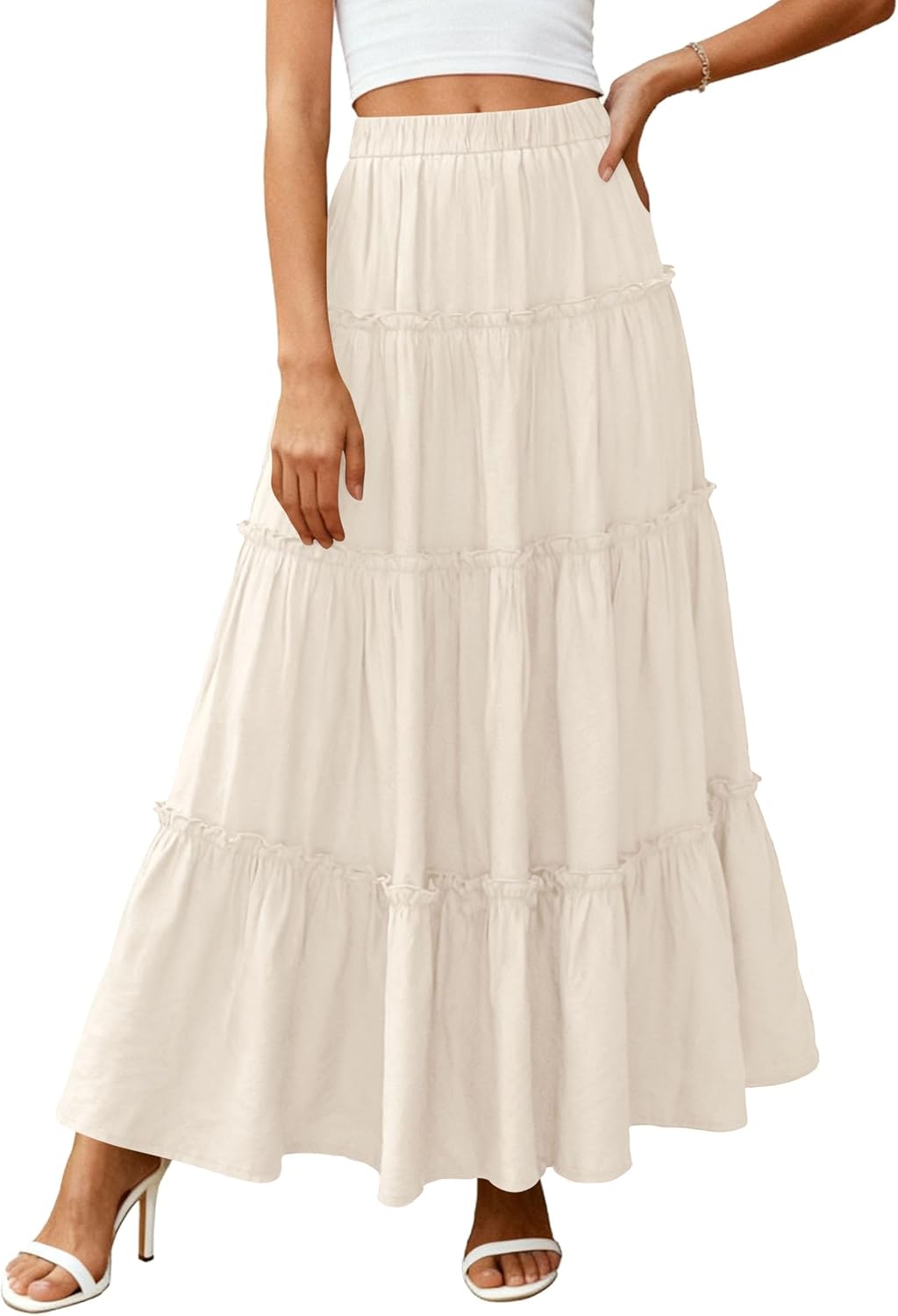 Layza Maxi Skirt for Women – High-Waisted Bohemian Skirt, Flowing & Ruffled Summer