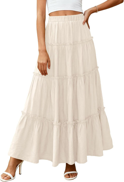 Layza Maxi Skirt for Women – High-Waisted Bohemian Skirt, Flowing & Ruffled Summer