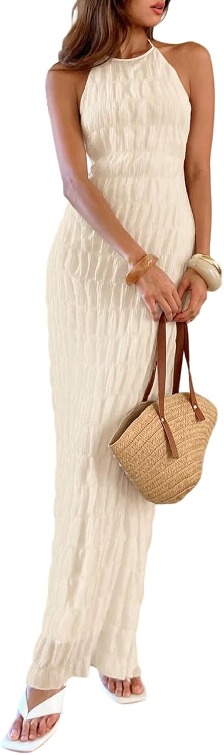 Eva Maxi Dress for Women – Elegant Halter Backless Bodycon Dress in Old Money Style
