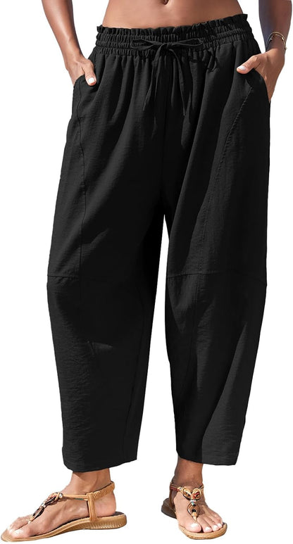 Crystal Women's Harem Pants – Wide Cut, High Elastic Waist, Light Casual