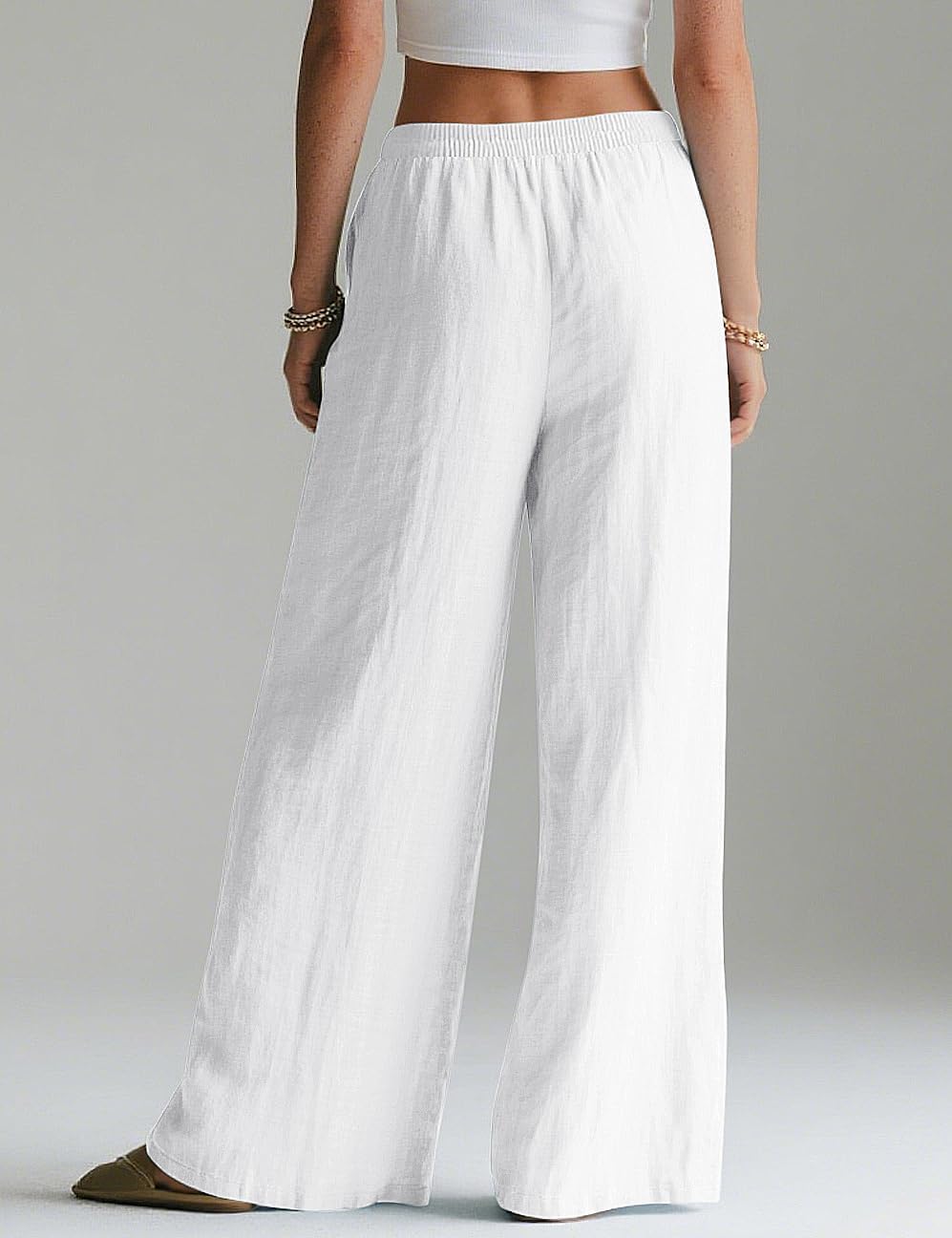 Linda Women's Pants – Elastic Waist Palazzo Linen Pants with Pockets for Summer