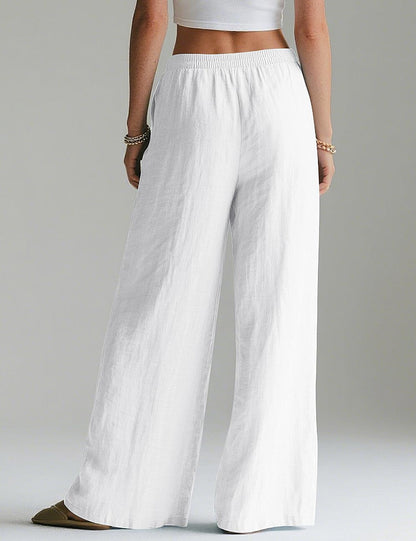 Linda Women's Pants – Elastic Waist Palazzo Linen Pants with Pockets for Summer