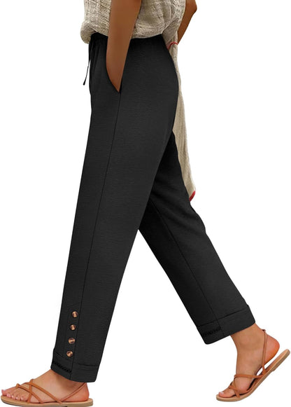 Cianne Women's Capri Pants – Fluid Fit, Elastic Waist with Drawstring, Casual Summer Chic