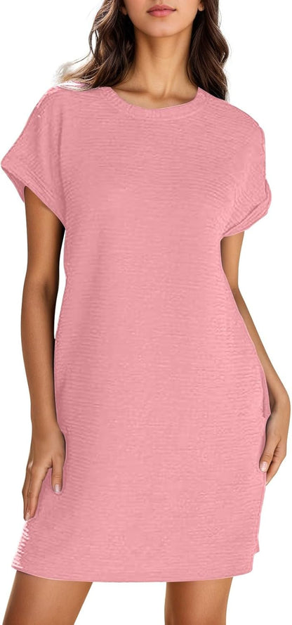 Chloé Women's Dress – Mini Dress with Round Neck, High Waist, Short Sleeves, and Pockets