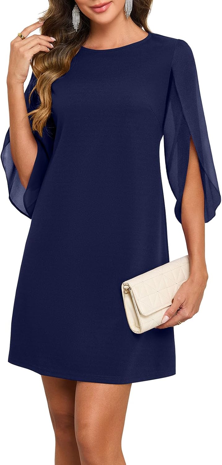 Chloé Women's Cocktail Dress – Elegant Chiffon Dress with Ruffled Sleeves for Weddings