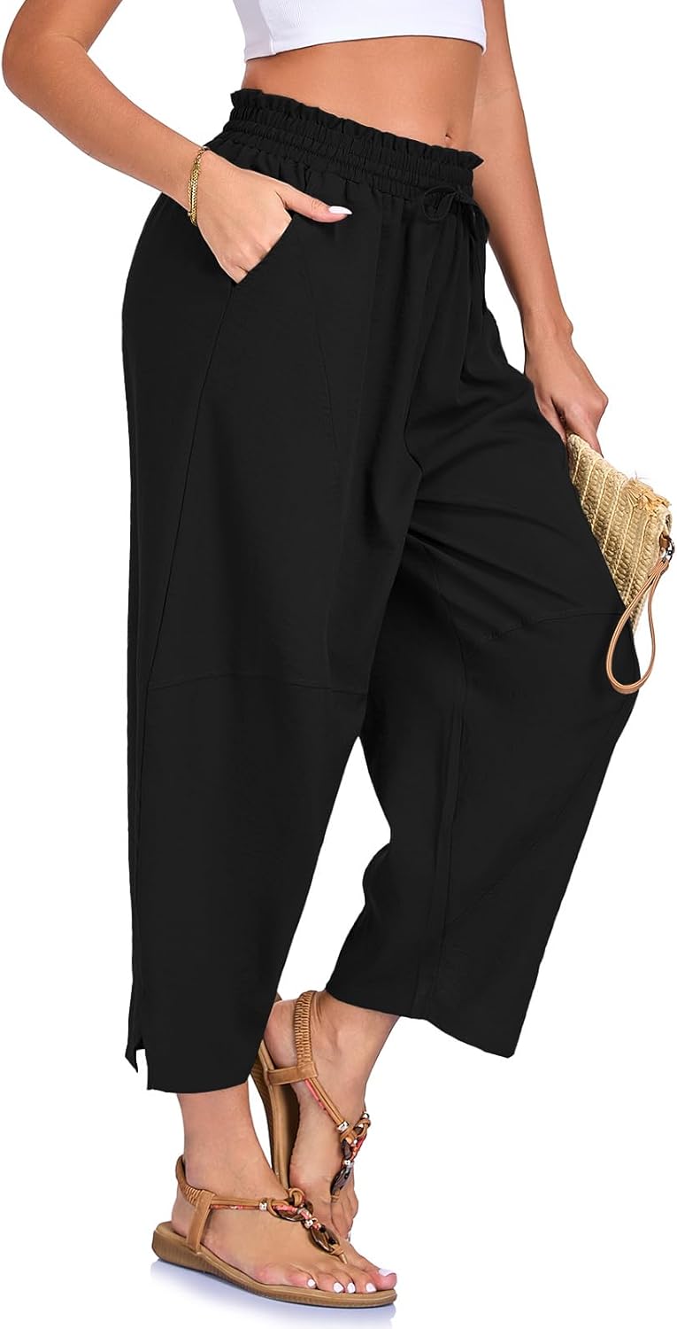 Crystal Women's Harem Pants – Wide Cut, High Elastic Waist, Light Casual