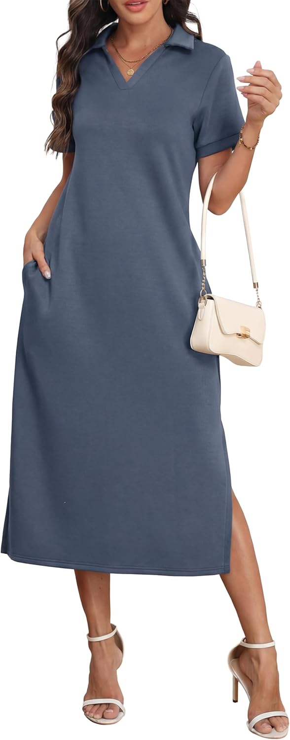 Claire Maxi Polo Dress for Women – Elegant Pleat-Free Dress with Pockets for Comfortable Summer